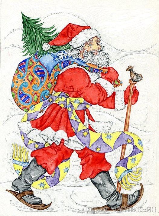 Дед Мороз на лыжах