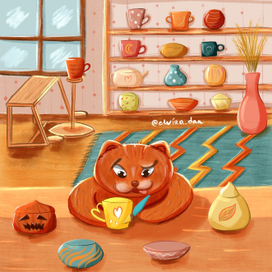 Кот в гончарной мастерской 