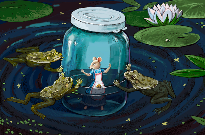 Мышка Аришка в стеклянной  банке.