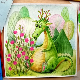 Удивленный дракон и розовый куст