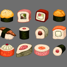 Delicious sushi and rolls