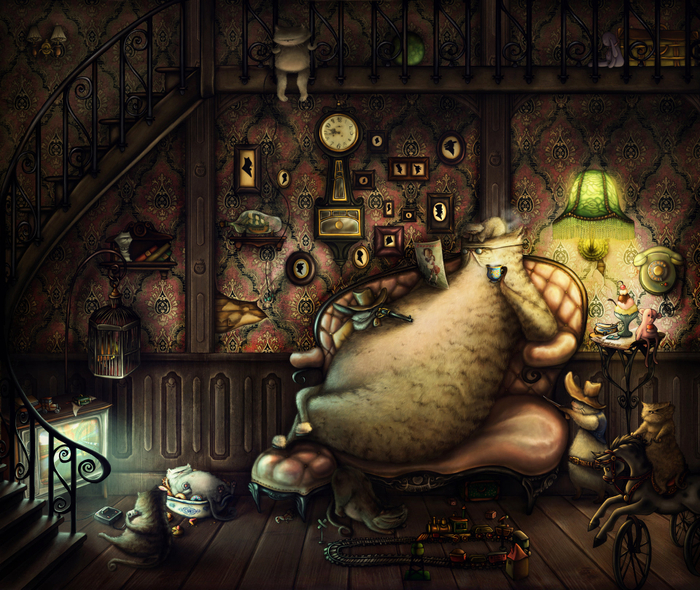 Evening with cat family