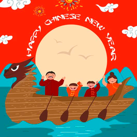 Chinese New Year, hand drone vector set, people characters