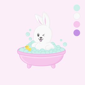Cute cartoon bunny in the bathtub with foam vector illustration