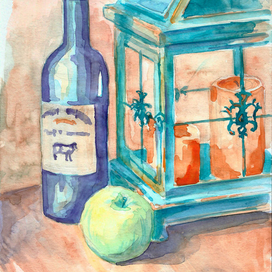 Фонарь акварель