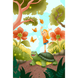 Летняя прогулка девочки и черепахи