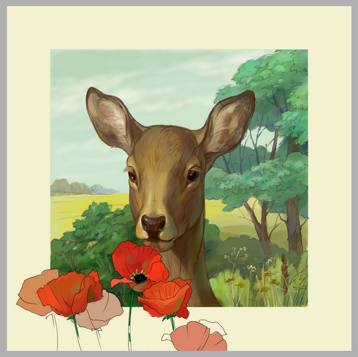 Олень в маках