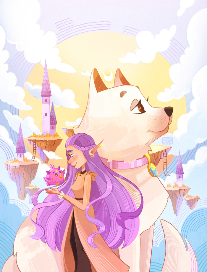 Эльфийка и её друзья. Книжная иллюстрация 