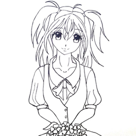 Школьница с цветами