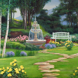 У фонтана в саду