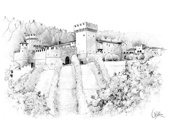 ЗАМОК. ВИНОГРАДНИКИ. ИТАЛИЯ.