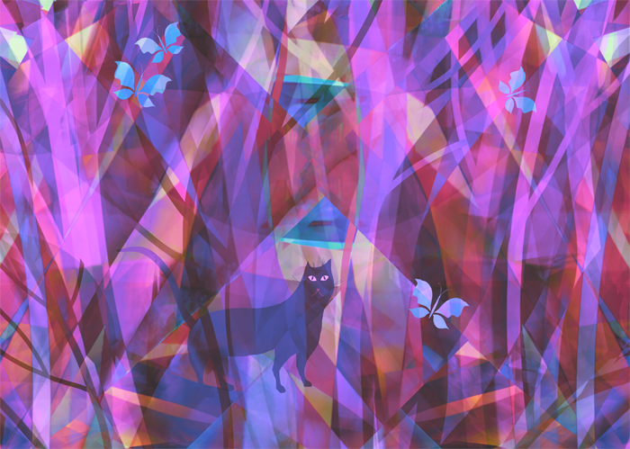 Кошка, которая ловит все, что летает. Иллюстрация. Цифровая живопись