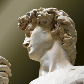 Фрагмент статуи Давида выполненный в технике полигональная графика