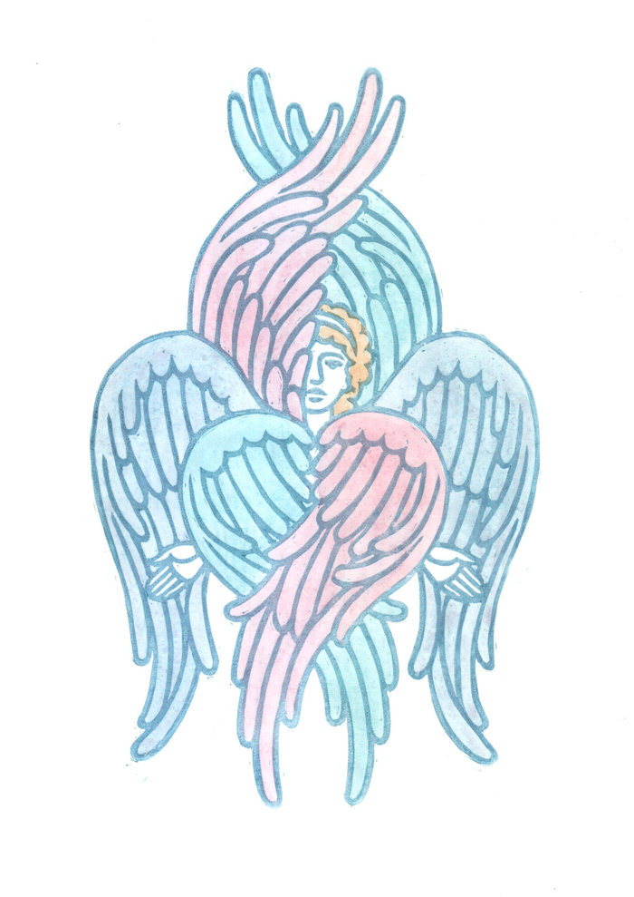 Серафим (линогравюра, акварель)