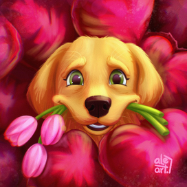 Пёс с цветами