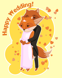 Открытка к свадьбе с милыми лисичками