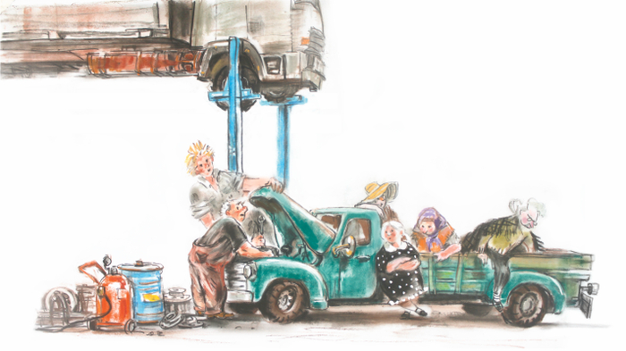 Тим Собакин «Две бабушки и внук», пастель