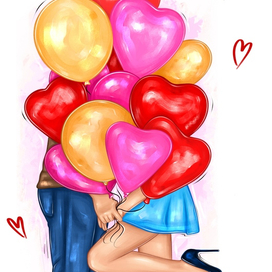 Влюбленная пара с воздушными шарами