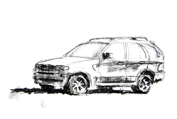 БМВ Х5 (синий) с левым литьем ждет очереди на паром