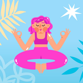 Vector illustration. The girl is engaged in meditation. Stickers for yoga studio.