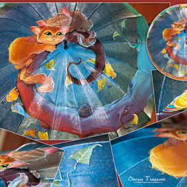 Роспись на зонте. "Мурчащая осень"