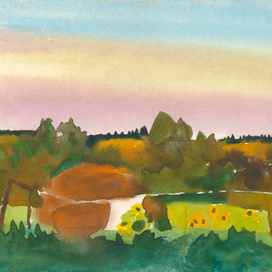 Деревенский мотив. Стог сена на закате.