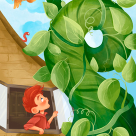 Книжная иллюстрация разворот Джек и бобовый стебель