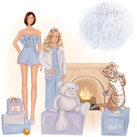 ребенок камин новый год тигр 