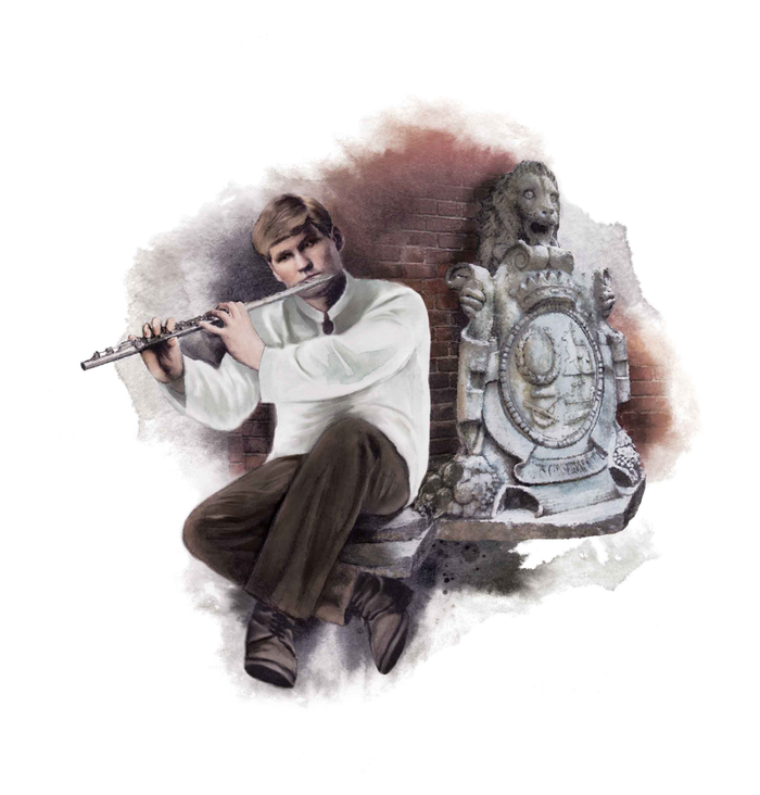 Рокк играет на флейте