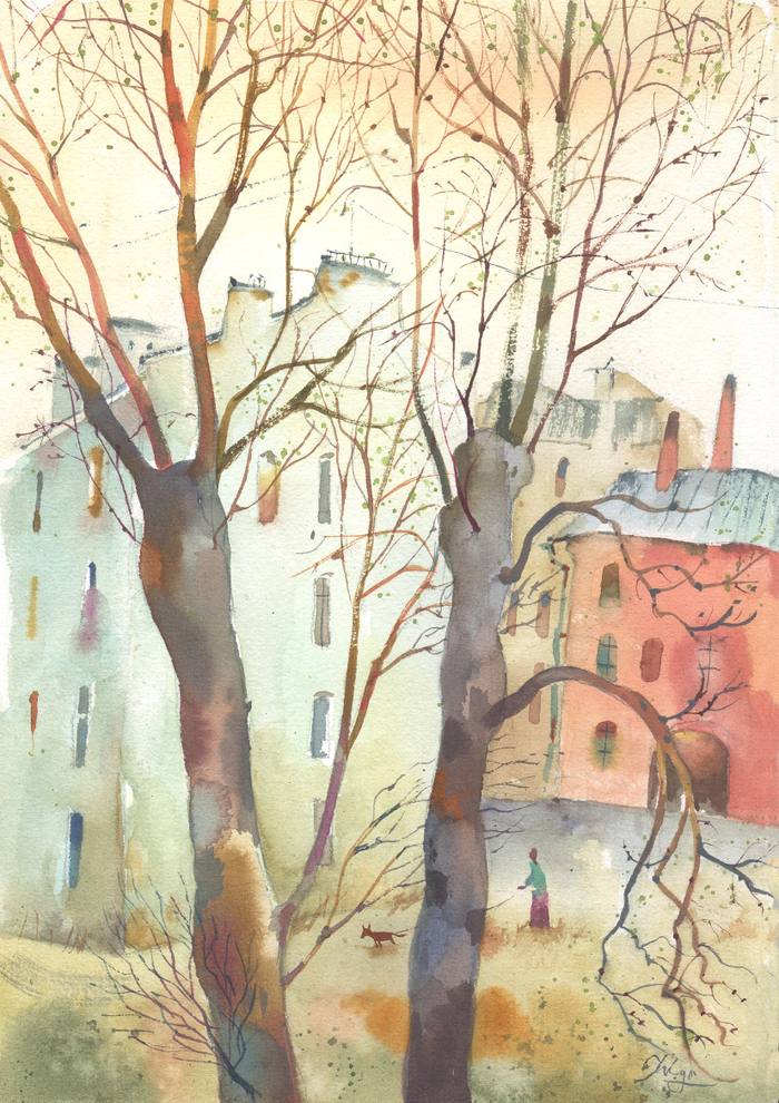 Дворы Петербурга. Акварель.