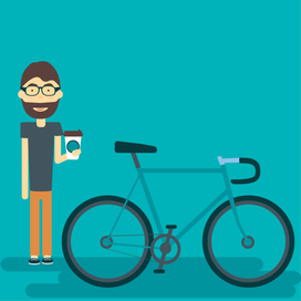 Велосипедист с кофе
