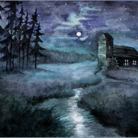 Мельница в лунном свете