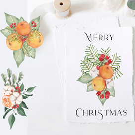 Иллюстрация для нового года с мандаринами