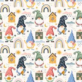 Бесшовный паттерн векторный, Гномы