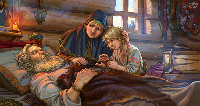 Иллюстрация для книги "Добрыня Никитич". У смертного одра.