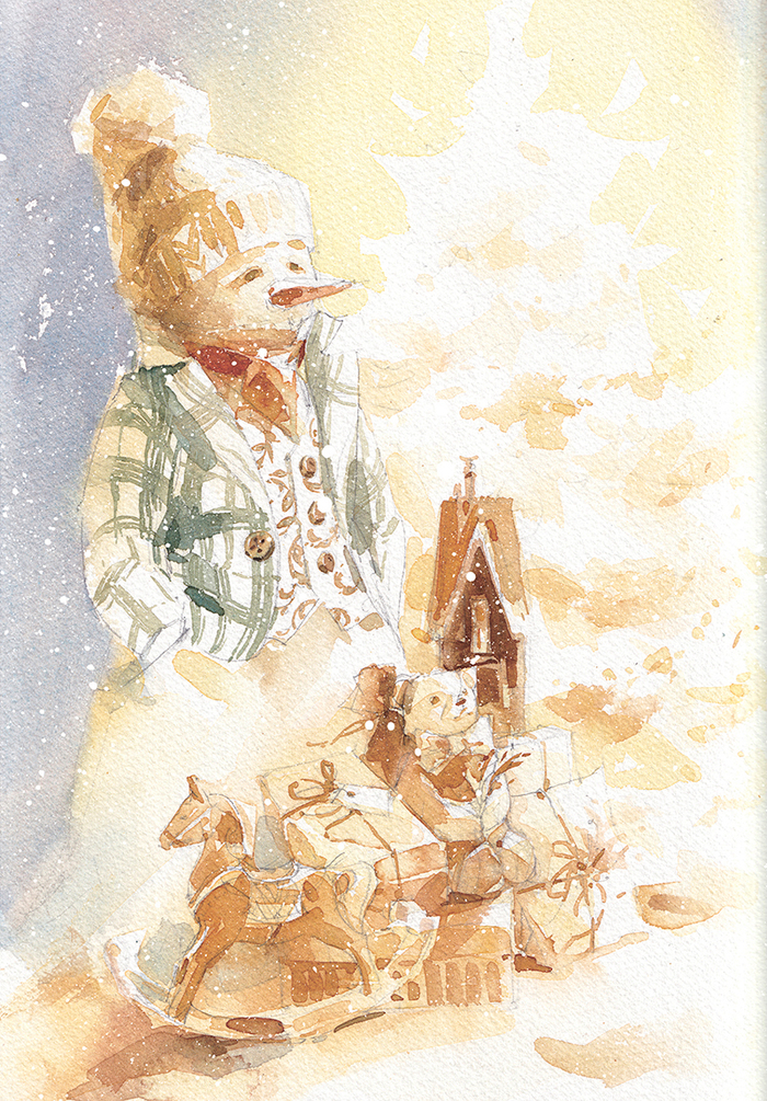 Снеговик | иллюстрация для новогодней открытки