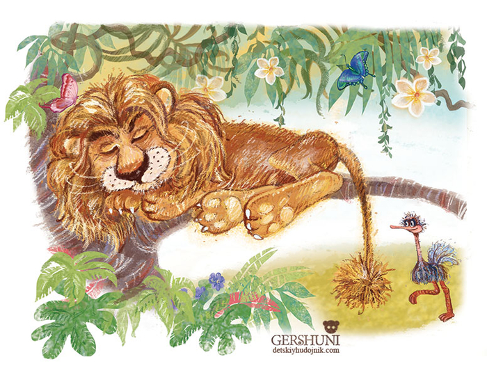 Лев ,свесив хвост, дремал..