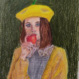 девушка с яблоком