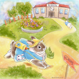 Зайчишка бежит в школу
