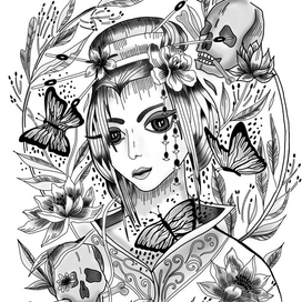 Арт принт в стиле тату /In outer space/