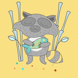 Довольный енот.