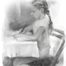 Аня сосредотачивается на рисунок