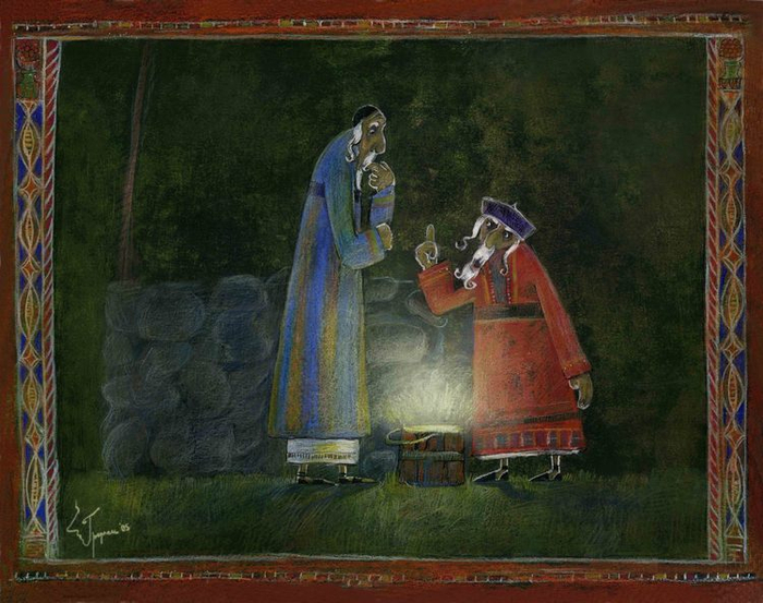 Эскиз к еврейской сказке "Хелемские мудрецы и луна", 2005 год.