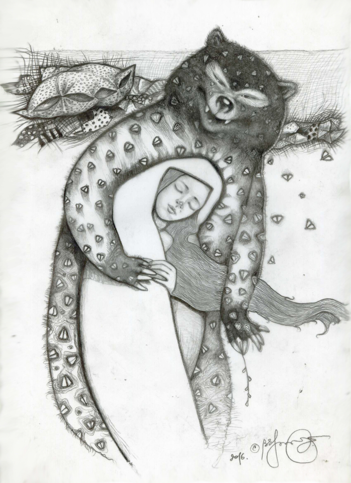 Sketch.Illustration to the fairy tale for adults "Masha and the Bear." Sleep. 2016.