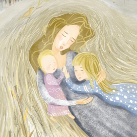 Мама и дети в поле