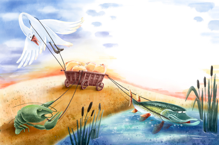 Лебедь, рак и щука. И.А. Крылов