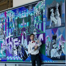 Юрий Борчуков в НИМ РАХ на фоне своей дипломной работы.