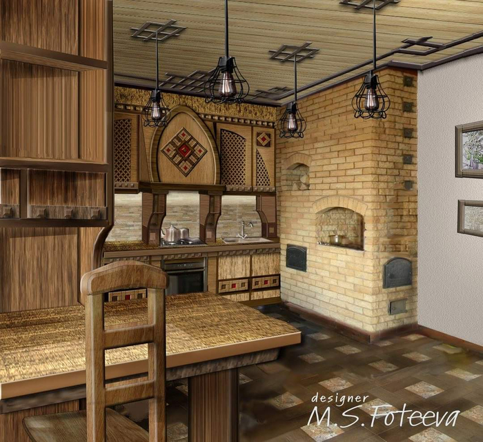 Эскиз кухонного гарнитура в стиле "русский модерн"