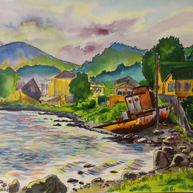 Вечер на Телецком озере. Посёлок Артыбаш