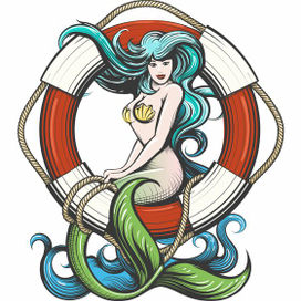Pretty Mermaid with Lifebuoy Tattoo